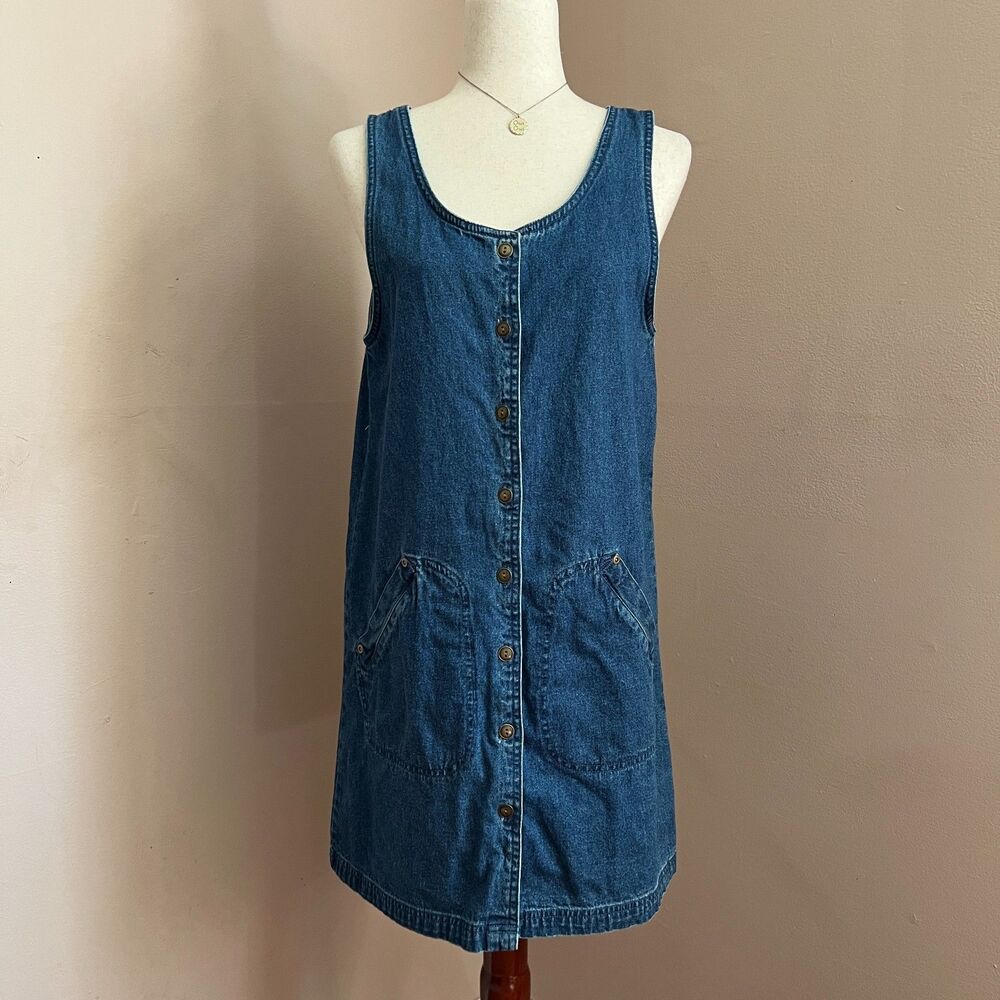 Vintage 90s Denim Overall Dress TY2 Jumper y2k Cottagecore Summer Sz 8 Petite